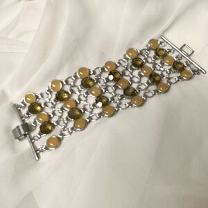 BANANA REPUBLIC Vintage Silver Tone Cabochon Wide Chainlink Bracelet